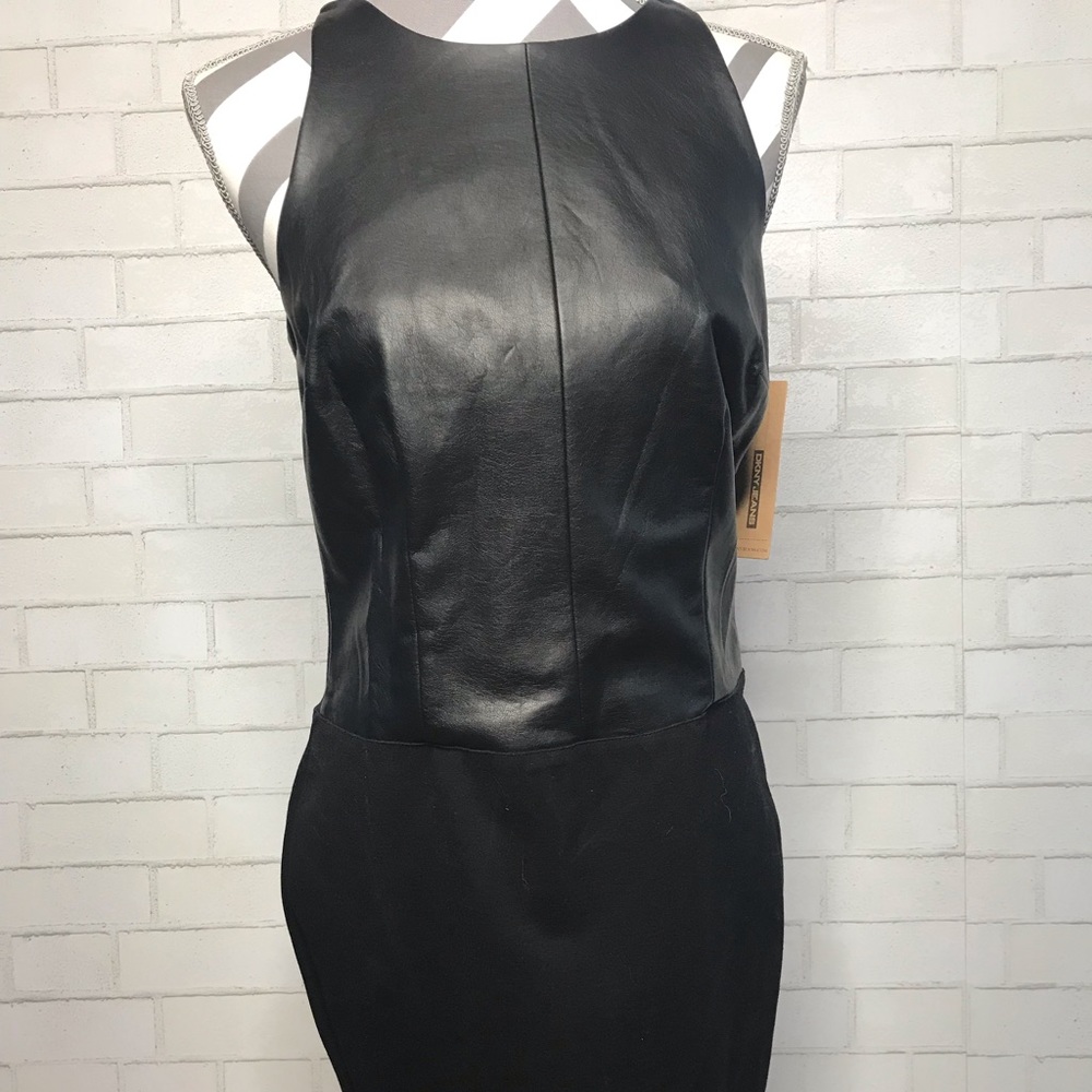 DKNY Jeans black vegan leather top body con dress